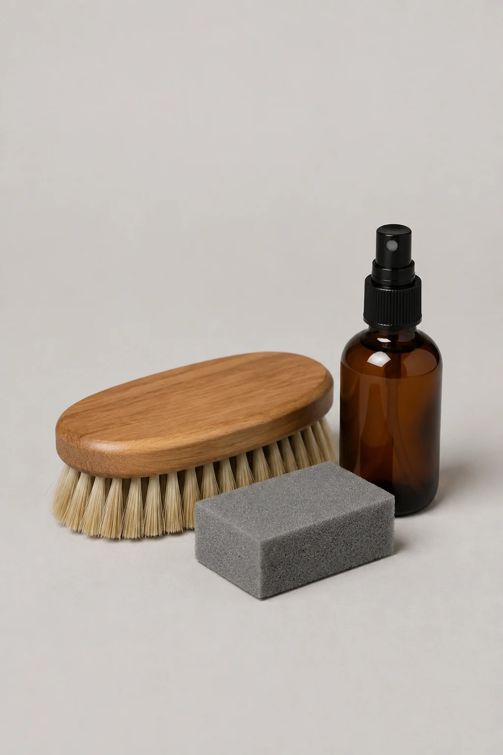 Hat care set with horsehair brush, sponge and spray bottle