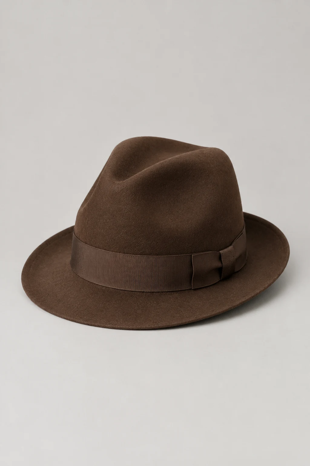 Chocolate brown wool felt fedora with grosgrain band