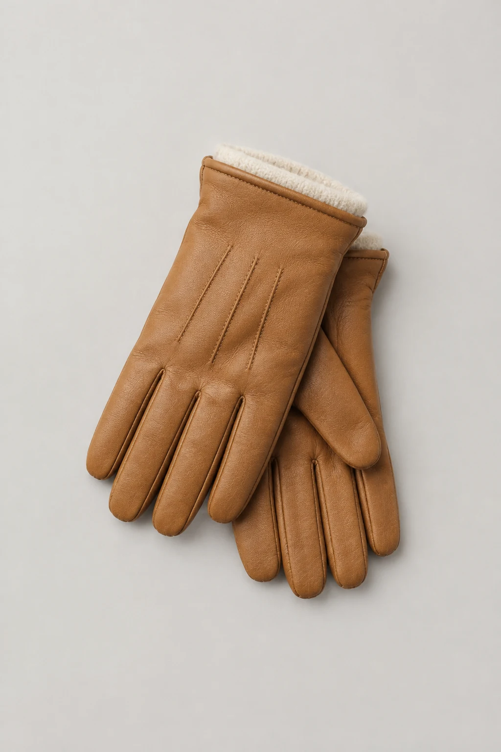 Tan leather gloves with wool lining