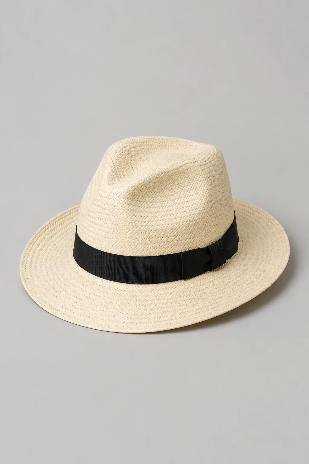 Natural woven straw panama hat with black band